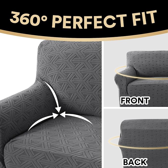 Jacquard Couch Covers for 3 Cushion Couch 1 Piece Stretch Sofa Covers Furniture Protector Anti-Slip Soft Thickened Dogs Slipcovers Washable Diamond Pattern(Sofa, Grey)
