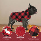 cyeollo Small Dog Coat, Sherpa Dog Winter Coat Reversible Warm Fleece Dogs Jackets Sweater Vest for Small Dogs Male with Leash Hole, Soft Cold Weather Pet Clothes, Buffalo Plaid L