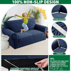 MAXIJIN Stretch Loveseat Couch Cover for 2 Cushion Couch (55"-69" Washable Sofa Slipcovers with Non-Slip Foam & Elastic Strap, Dog Cat Pet Friendly Furniture Protector (Medium, Navy Blue)