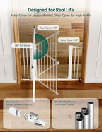 Babelio Metal Baby Gate, 29-43" Auto Close Easy Install Pet Gate PressGuard P7, Extra Wide Walk Thru Child Safety Gate, 30" Tall Pressure Mounted Dog Gate for Doorways & Stairs, White