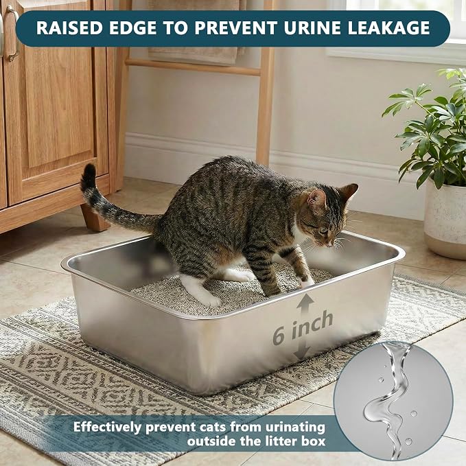 Homegroove XXXL Stainless Steel Litter Box, 28"x20"x8" Large for Big Cats | Extra Large Metal Cat Litter Box, Non-Stick Easy to Clean Surface, Jumbo Size for Big Cats & Multiple Cats