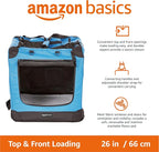 Amazon Basics Portable Soft Pet Dog Crate Carrier Kennel, Foldable, Washable, Up to 25 lbs, 26 x 18 x 18 inches, Blue