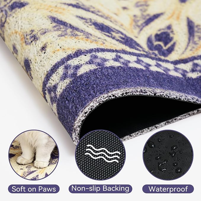 Cat Litter Mat, 24"x15" High-Density PVC Cat Litters Trapping Mat, Waterproof & Non-Slip Backing, Litter Box Catcher, Soft on Kitty Paws, Easy Washable Pet Supplies Blue