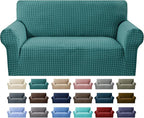 MAXIJIN Stretch Loveseat Couch Cover for 2 Cushion Couch (55"-69" Washable Sofa Slipcovers with Non-Slip Foam & Elastic Strap, Dog Cat Pet Friendly Furniture Protector (Medium, Peacock Blue)