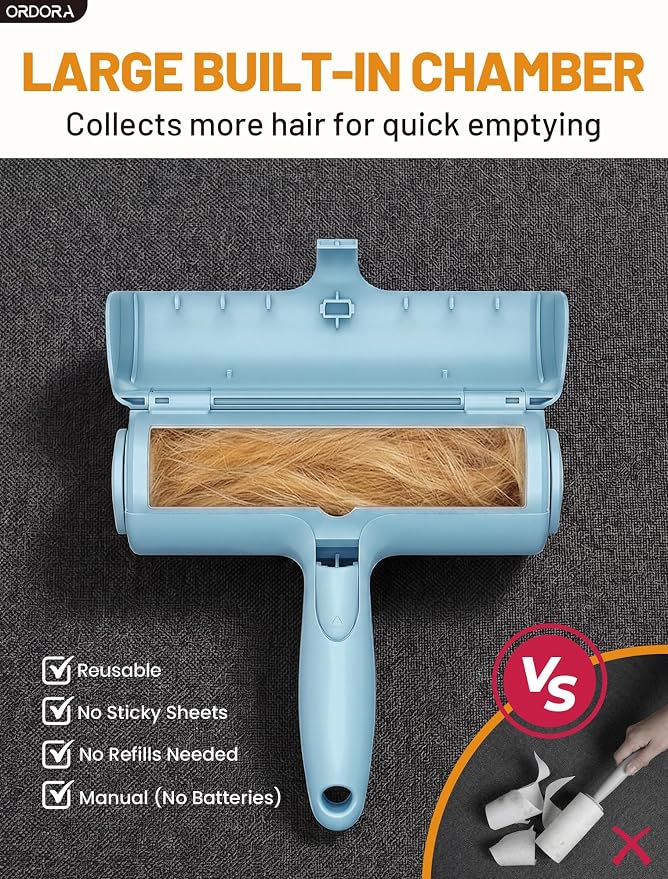 Pet Hair Remover Roller, Reusable Lint Roller for Dog and Cat Hair | Portable Pet Hair Roller with Large Fur Bin for Couches, Bedding, Car, Rugs & Furniture, No Refills or Batteries, Pet Homes