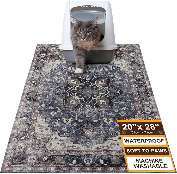 BEAUTYZOO Cat Litter Mat Large 20"x28" - Premium Waterproof Litter Trapping Mat with Non-Slip Backing, Cat Litter Box Mat Scatter Control for Floor, Machine Washable & Urine Proof, Soft for Kitty Paws