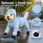 Dog Raincoat with Removable Boots, Clear Hood, Blue, M (6-9 lb) | 300D polyester with full-body coverage, reflective trim and a back D-ring for snowy, muddy and low-light walks and home use