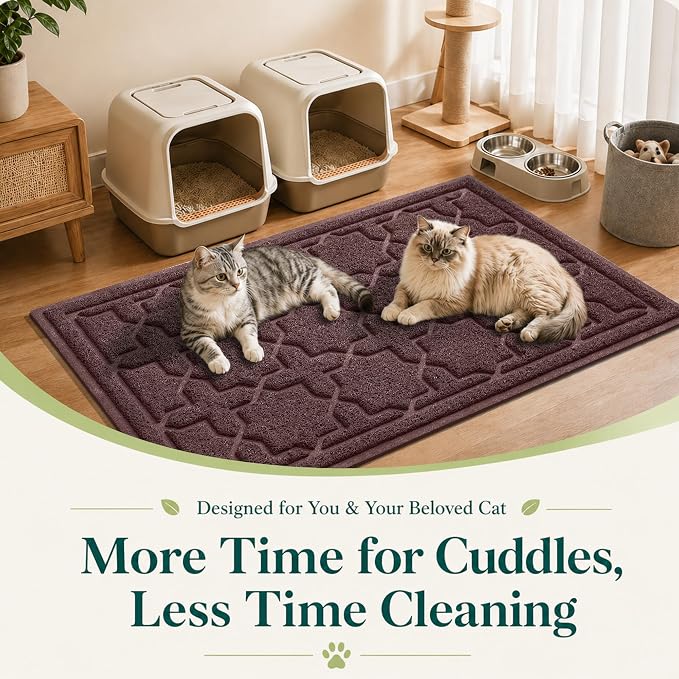 Yimobra Cat Litter Mat, Easy Clean Trapping PVC Mat, 47" x 36", Waterproof Backing, Non Slip Bottom, Scatter Control Pad for Litter Box, Dark Coffee