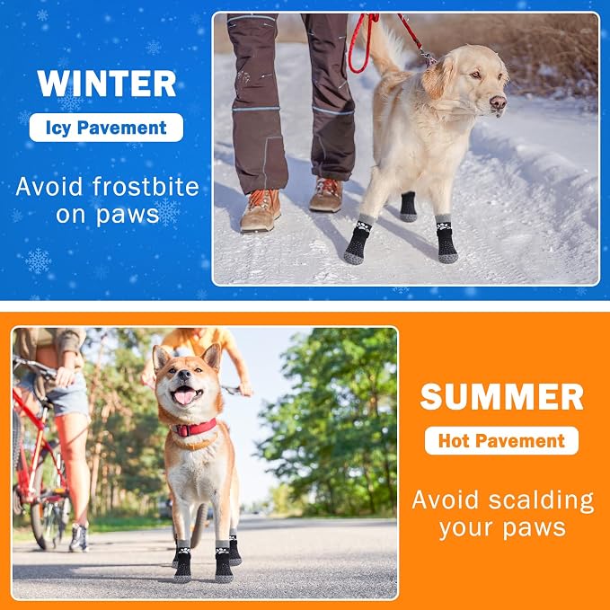 SCENEREAL Anti Slip Dog Sock to Prevent Licking Paws for Hardwood Floors, Boots & Paw Protector Shoes for Hot/Cold Pavement with Grippers, Double Sides Grips for Small Medium Large Senior Dogs