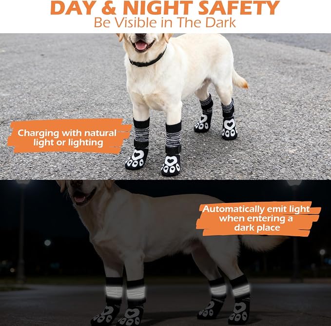 EXPAWLORER Dog Socks to Prevent Licking Paws with Grippers for Hardwood Floors Anti Slip,Glow-in-the-Dark Dog Summer Shoes Booties Boots & Paw Protectors for Small Medium Large Senior Dogs Black XL