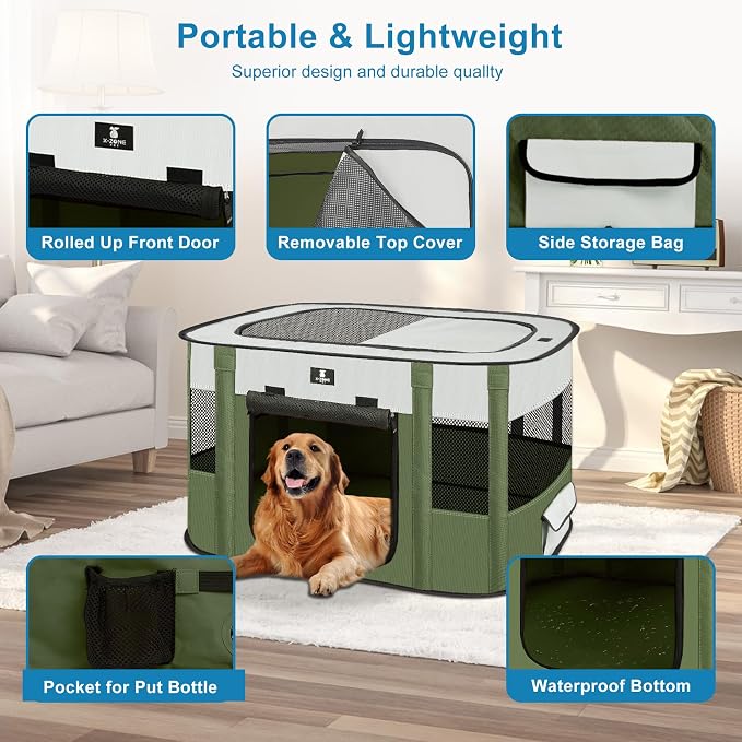 X-ZONE PET Dog Playpen, Puppy Cat Play Pen Portable Foldable Indoor/Outdoor Tent Crate Cage, Portable Pet Crate Large Size Green 45"