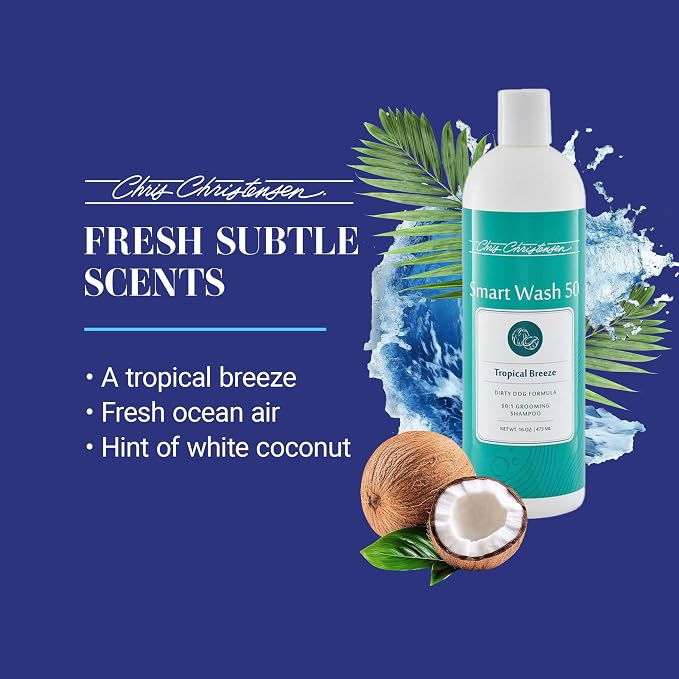 Chris Christensen Smartwash50 Tropical Breeze Ultra Concentrated Dog Shampoo, Makes Up to 50 Bottles, Groom Like a Professional, Delightfully Fragranced, Suitable for All Coats, Made in USA, 16 Oz