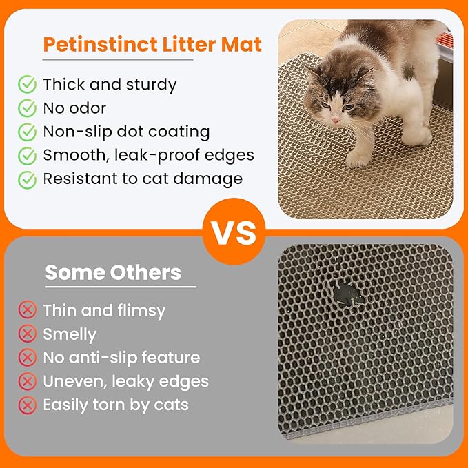 Extra Large Cat Litter Mat XXL, Double Layer Honeycomb, Beige | 46x26”, Reduces Litter Tracking, Easy to Clean, Waterproof, Non-Slip, Soft on Paws, Scratch Resistant, Beige, XXL