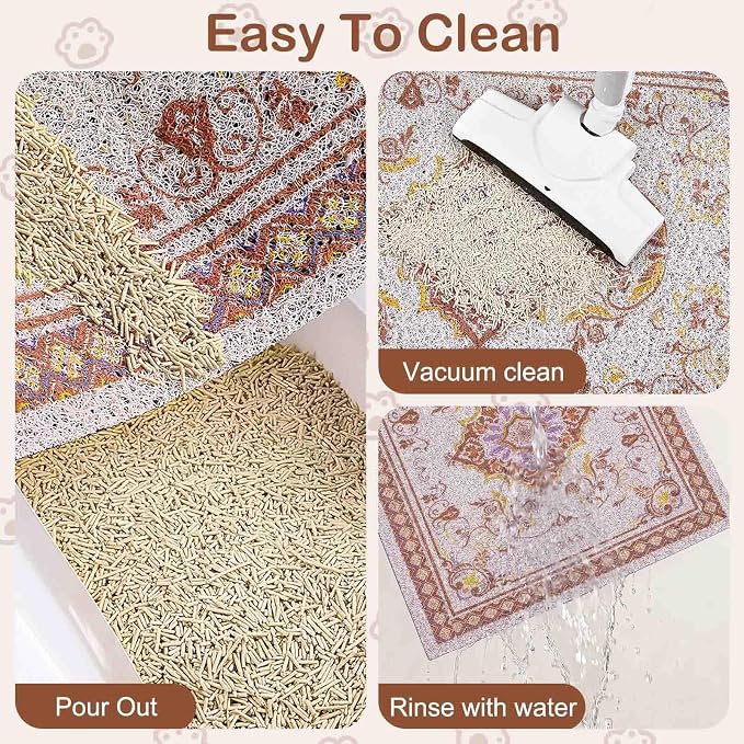 Glittme Cat Litter Mat, 33"x22" Non-Slip Washable Trapping Mat for Cats | Litter Trapping Mat With Thick PVC Coil To Catch Scatter, Soft On Paws And Waterproof Bottom To Protect Floors