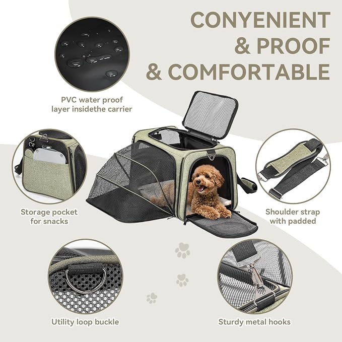Petsfit Medium Double Expandable Cat Carrier for Cats and Small Dogs | 17 x 11 x 11 in; sized for Delta Air Lines; dual-side expansion, anti-sag frame and safety tether; up to 15 lb.