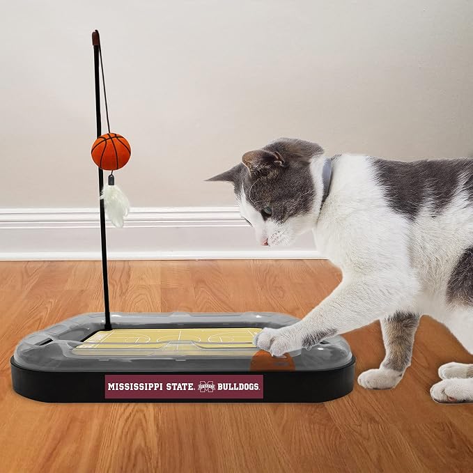 Cat Scratch Toy NCAA Mississippi State Bulldogs Reversible Basketball Court Felt/Cardboard Cat Scratcher Toy. Interactive Cat Ball Bell. 6-in-1 CAT Toy: Cat Wand Poll Catnip-Filled Plush Basketball
