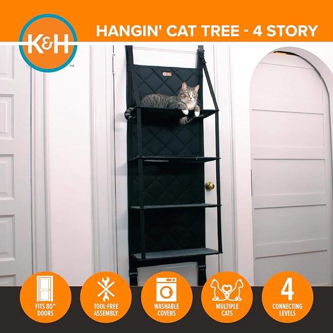 K&H Door Cat Tree, Over the Door Cat Furniture - Gray, Fits Doors <80in H
