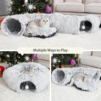 Cat Tunnel Bed for Indoor Cats, Under Christmas Tree Skirt, Donut Tunnel Toys for Multiple & Large Cats, Bed Cave Hideaway for Kitten, Rabbit, Puppy, Gray