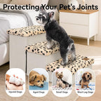 Zerbuger Dog Stairs with Storage, Beige Leopard 3 Steps Dog Ramp no Condo | 18" H Wider Dog Steps for High Beds Couch, Folding Storage Pet Stairs Gift for Climbing Small/Medium/Large Old Dogs Cats