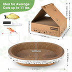 All-in-One Cardboard Cat Scratchers for Indoor Cats, Oval Cat Scratch Box & Lounger Beds Kitten Loves, Durable Cat Scratching Pads + Bonus Toys Couch Cat Scratch Protector