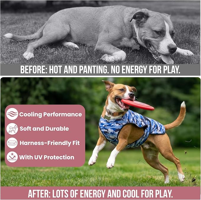 Dog Cooling Vest, 2-Layer Microfiber Cooling Jacket, Blue, 2XL | Longer cooling duration, balanced comfort, UV protection, soft double-layer microfiber fabric, sizes to suit most dogs