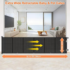 EZIGO 150 Inch Retractable Baby Gates Extra Wide Reinforced Baby Dog Gate | 34 Inch Tall Retractable Dog Gate with Reinforced Strip Mesh Safety Pet Gate for Stairs Hallway Doorway Indoor Outdoor, Black