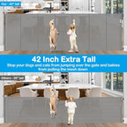 Reinforced 42" Extra Tall X 100" Extra Long Baby Gate for Large Openings with Reinforced Bars Retractable Pet Gate for Dogs Extra Wide Retractable Baby Gate No Sagging Extra Tall Retractable Dog Gate