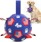 QDAN Dog Toys Soccer Ball with Straps, 8 Inch Dog Balls for Large Dogs | Outdoor Herding Balls for Dogs, Beach Pool Dog Water Toy, Interactive Puppy Soccer Toy with Tabs, Puppy Dog Birthday Gifts