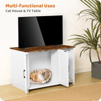 Dwanton Litter Box Enclosure, Cat Litter Box Furniture Hidden, with Scratching Mat, Wooden Cat Washroom Indoor, 31.5" L x 19.7" W x 21.7" H, White and Rustic Brown