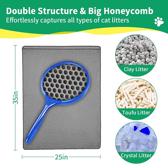 GRELY 35''X 25'' Large Litter Mat, 2 Layer Cat Litter Mat Litter Trapping Mat,Litter Box Mats for Floor, Cats Litterbox Catcher Rug for Kitty Pet, Waterproof Urine Proof,Non-Slip