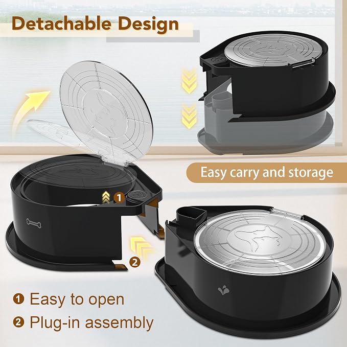 Newget 304 Stainless Steel Dog Bowl Set with Lids, 24oz Foldable Pet Dishes | Dual Food & Water Pet Bowl, Anti-Skid, Keeps Food Fresh, Easy to Install, for Small - Large Dogs/Cats - Indoor & Outdoor Use