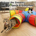 Joytale Cat Tunnel for Multiple Cats, 5-Way Indoor Tube Toy to Chase & Hide | Bell ball & Toy Mouse Included; Peekaboo Hole; Pops Open & Folds Into Zip Bag; Fits Cats to ~12 lb; Kittens & Rabbits Too