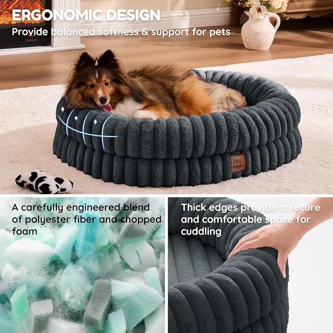 ChiXnuggle Orthopedic Dog Bed, Washable Cover, Faux Fur Bolster Pet Couch | waterproof,egg crate foam,non-slip bottom,for small medium dogs,dark grey,30*24*7,dog sofa,puppy bed