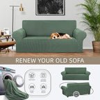 Loveseat Couch Cover, 2 Cushion Couch Slipcover,Greyish Green | 1-Piece Stretch Sofa Cover Pet Friendly (55"-78") Furniture Protector Soft Jacquard, Elastic Bottom for Dogs & Kids