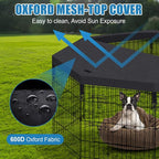 Peekaboo Dog Playpen 24" H 8-Panel with Top Cover & Bottom Pad, Black | 24 Inch 8 Panel Foldable Rustproof Metal Dog Playpen with Top Cover and Waterproof Bottom Pad