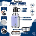 Portable Dog Water Bottle with 2 Removable Water Bowls for Dogs – Leak-Proof Insulated Stainless Steel Dog Water Bottle – Travel Accessories for Dogs - 32oz - Lavender