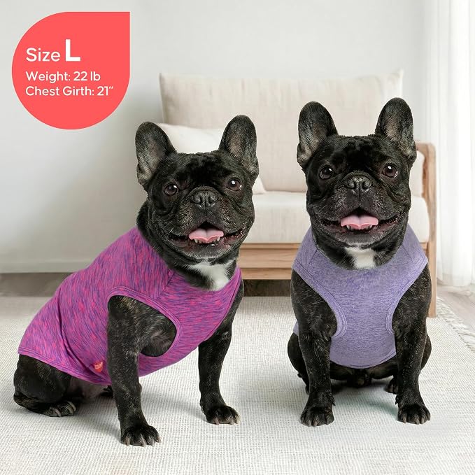 KYEESE 2 Pack Dog Shirts Quick Dry Soft Stretchy Pet T-Shirts with Reflective Label Tank Top Sleeveless Vest Sun Protection Dog Clothes for Small Medium Dogs, X-Large, Purple+Pink