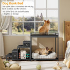 kepptory Pet Bunk Bed with Stairs and Storage, Dog Beds Attachment to Human Bed, Bedside Dogs Cot for Small, Medium Cats & Dogs, Pet Window Perch (Black)