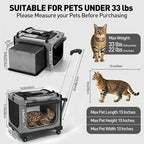 17in Wheeled Expandable Cat Carrier for Cats Small Dogs, Gray | elescopic rod, expandable side room, foldable breathable mesh, portable carrier for indoor & outdoor pet travel