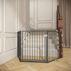 No Pawblems Full Metal Freestanding Dog Gate with Door, 30" Tall | Foldable Pet & Dog Fence for Stairs/Deck/Doorways, Indoor/Outdoor, Freestanding & Wall Mount, 78" Wide, 3 Panels, Black