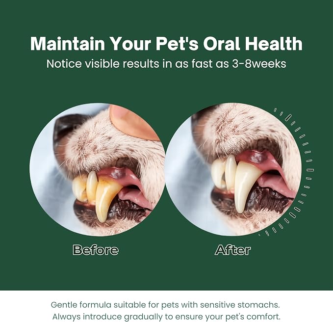 Dog Teeth Cleaning Powder for Dogs & Cats, Dental Powder for Plaque & Tartar Control, Fresh Breath Oral Care, No Brushing Needed, 150g