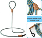 Mile High Life Dog Leash with Genuine Leather Connection, 6 FT/5 FT/4 FT | Rope Leash, Heavy Duty 360° Swivel Metal Clasp, for Small Medium & Large Dogs (Peacock Blue, 48 Inch)