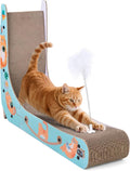 COZIWOW L-Shape Cat Scratcher Lounge, Corrugated Cardboard Scratching Pad for Indoor Cats, Durable Cat Furniture with Spring Toy (Colorful)