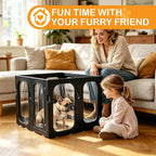 Acrylic Dog Playpen, 8-Panel Clear Transparent Puppy Playpen for Small Dogs Indoor Outdoor, Easy Assembly Foldable Pet Exercise Pen with Locking Door (Black, 25.6 INCH, 8 Panels)