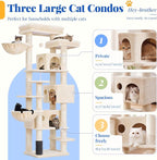 Hey-brother Cat Tree, 74 inches Multi-Level XL Large Cat Tower for Indoor Cats with Three Cat Condos, Two Large Top Decks and Cat Hairbrushfor Kittens, Cats and Pets, Beige MPJ035-MM