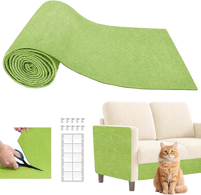 Cat Scratch Couch Furniture Protector from Cat Claws, Green, 78.7x15.8In | Self-Adhesive Cat Scratch Pad Deterrent for Furniture, DIY Climbing Cat Scratcher for Sofa Corners, Walls, Doors-with 20 Pins