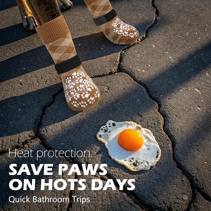 EXPAWLORER Dog Socks for Hot Pavement Summer to Prevent Licking Paws, Anti Slip Doggie Booties Grippy Shoes for Hardwood Floors, Boots & Paw Protectors for Small Medium Large Senior Dogs Khaki S