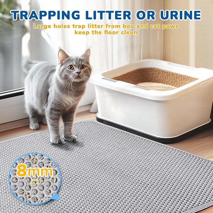 Cat Litter Mat 47" x 35" XL, Washable Urine-Proof Non-Slip Gray | Machine Washable, Upgraded Felt & Fabric Material Litter Mat for Fewer Creases, Hold 3-4 Litter Boxes, Soft on Paws