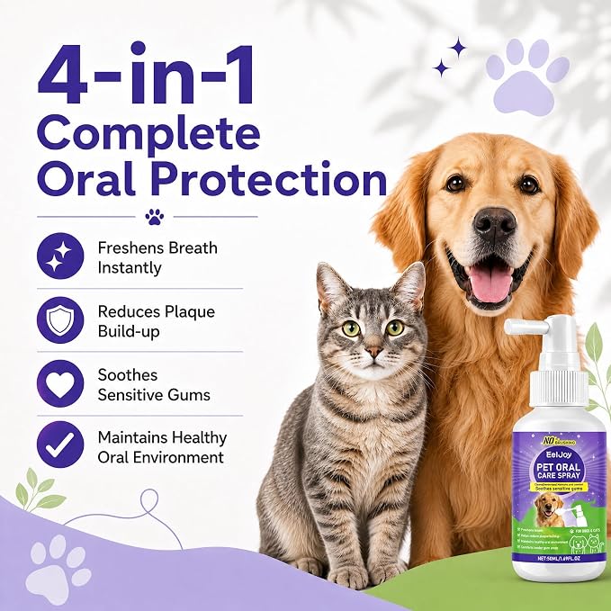 Pet Oral Care Spray, Cat & Dog Breath Freshener Spray, No Brushing | Plant-Based Dog Teeth Cleaning Spray, Reduce Bad Dog Breath, Daily Plaque Control & Gum Comfort Support, 1.69 Fl Oz