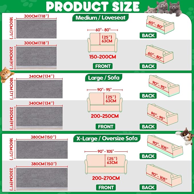 Loiion Cat Scratch Proof Furniture Protector Waterproof Sofa Cover 118"x91" | Pet-Friendly Couch Protector, Anti-Scratch & Anti-Slip Sofa Cover For Cats Dogs Kids, Machine Washable